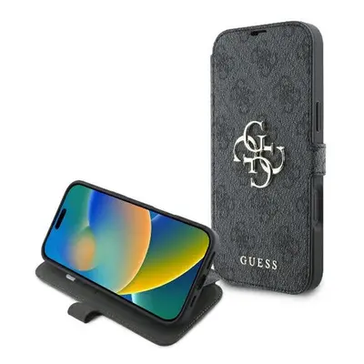 Guess 4G Metal Logo iPhone 16 Plus flip/oldalra nyíló tok, fekete GUBKP16M4GMGGR