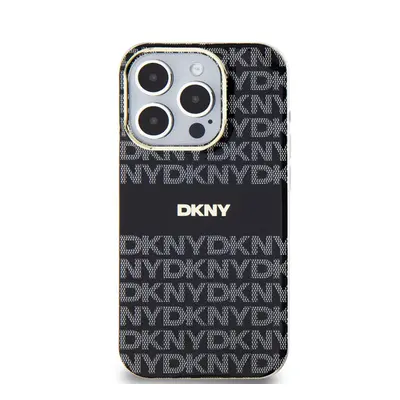 DKNY PC/TPU Repeat Pattern Tonal Stripe Apple iPhone 15 Pro Magsafe tok, fekete