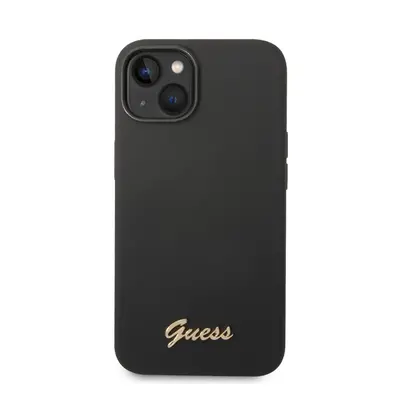 Guess Liquid Silicone Metal Logo Apple iPhone 14 hátlap tok, fekete