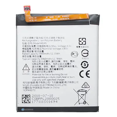 Nokia HE345 (Nokia 6.1) kompatibilis akkumulátor 3000mAh Li-Ion OEM jellegű