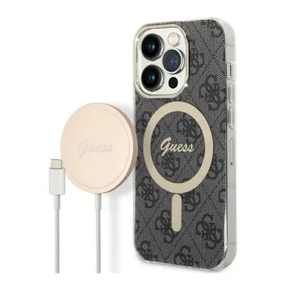 Guess 4G Print MagSafe Apple iPhone 14 Pro Max hátlap tok, fekete+ MagSafe töltő