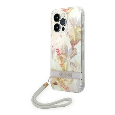 Guess Flower Strap Apple iPhone 14 Pro hátlap tok, lila