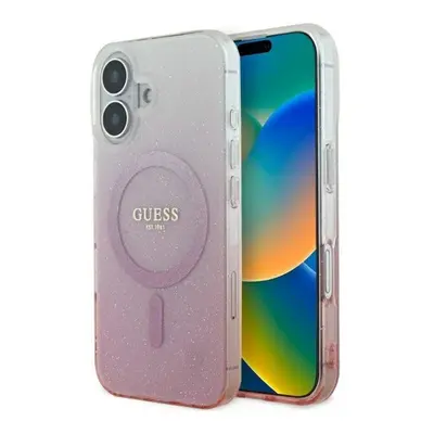 Guess IML Glitter Gradient iPhone 16 MagSafe kemény hátlap tok, rózsaszín GUHMP16SHGRCELP