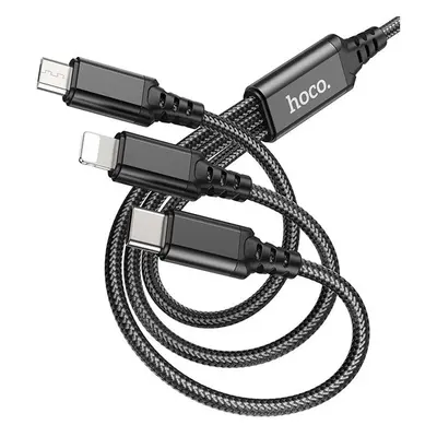 HOCO X76 3in1 USB / Lightning / MicroUSB / Type-C töltő- és adatkábel, fekete