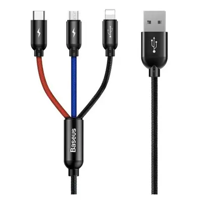 Baseus 3in1 USB-C / Lightning / USB kábel, 3A, 1,2m, fekete