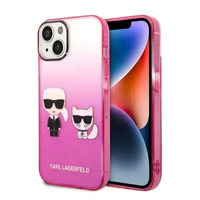 Karl Lagerfeld Gradient Ikonik Karl & Choupette Apple iPhone 14 hátlap tok, rózsaszín