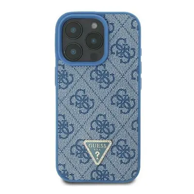 Guess Leather 4G Triangle Strass iPhone 16 kemény hátlap tok, kék GUHCP16SP4TDPB