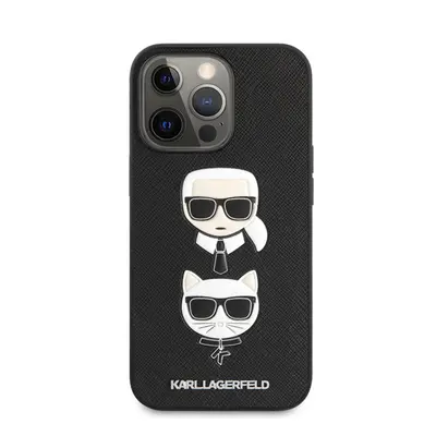 Karl Lagerfeld Karl and Choupette Saffiano bőr hátlap tok Apple iPhone 13 Pro, fekete