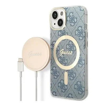 Guess 4G Print MagSafe Apple iPhone 14 hátlap tok, kék+ MagSafe töltő