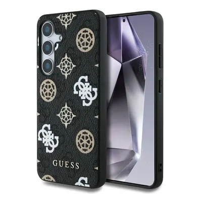 Guess 4G Printed Colored Peony Pattern Samsung Galaxy S25 MagSafe kemény hátlap tok, fekete