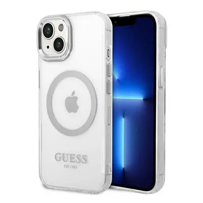 Guess Metal Outline Magsafe Apple iPhone 14 hátlap tok, ezüst