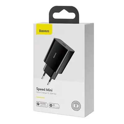 Baseus Speed Mini hálózati gyorstöltő adapter Type-C, 20W, fekete