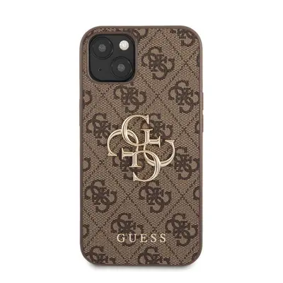 Guess PU 4G Metal Logo Apple iPhone 13 hátlap tok, barna