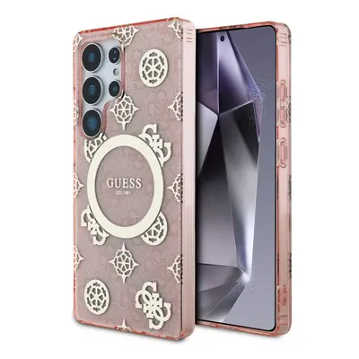 Guess 4G Background Gold Electroplated Peony Pattern Samsung Galaxy S25 Ultra MagSafe kemény hát