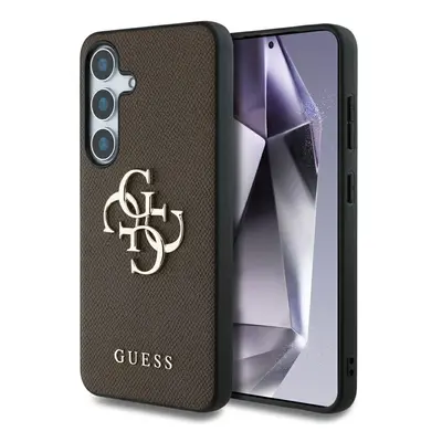 Guess Grained Big 4G Logo Small Classic Logo Samsung Galaxy S25 kemény hátlap tok, barna