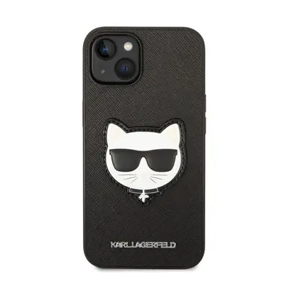 Karl Lagerfeld Choupette Head Saffiano bőr hátlap tok Apple iPhone 14, fekete