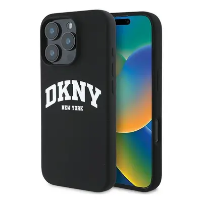 DKNY Silicone White Printed Logo iPhone 16 Pro Max MagSafe hátlap tok, fekete DKHMP16XSNYACH