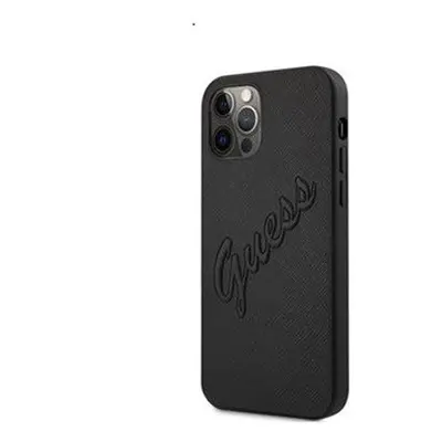 Guess PU Saffiano Vintage Script Apple iPhone 12 Pro Max hátlap tok, fekete