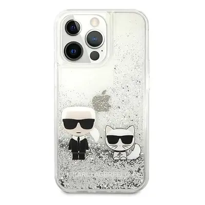 Karl Lagerfeld Liquid Glitter Karl and Choupette hátlap tok Apple iPhone 13 Pro, ezüst