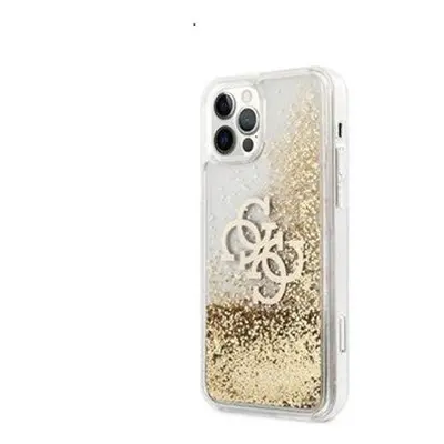 Guess TPU Big 4G Liquid Glitter Gold Apple iPhone 12/12 Pro hátlap tok, átlátszó