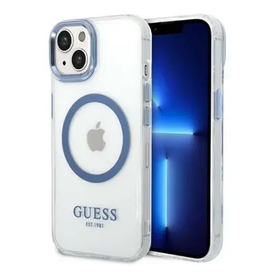 Guess Metal Outline Magsafe Apple iPhone 14 Plus hátlap tok, kék