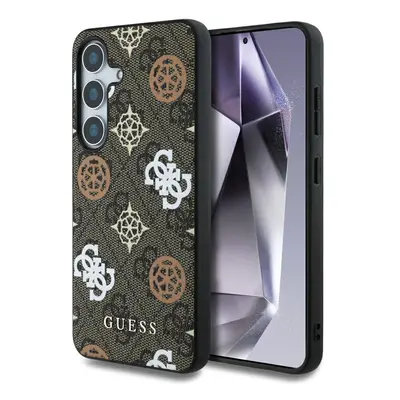 Guess 4G Printed Colored Peony Pattern Samsung Galaxy S25 MagSafe kemény hátlap tok, barna