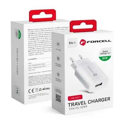 Forcell F-Energy TFK-TC-1099 USB-A töltő adapter, QC3.0, 2,4A, 18W, fehér