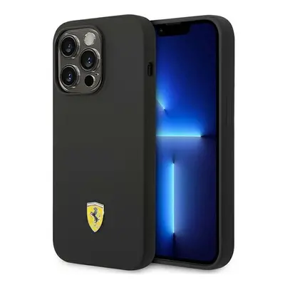 Ferrari Silicone Metal Apple iPhone 14 Pro hátlap tok, fekete