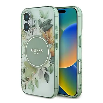 Guess IML Flower & Tonal Circle iPhone 16 kemény hátlap tok, zöld GUHMP16SHFWBDCEN