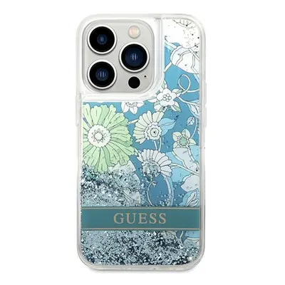 Guess Flower Liquid Glitter Apple iPhone 14 Pro hátlap tok, zöld