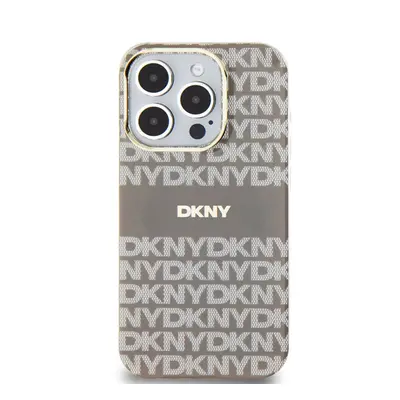 DKNY PC/TPU Repeat Pattern Tonal Stripe Apple iPhone 15 Pro Magsafe tok, bézs