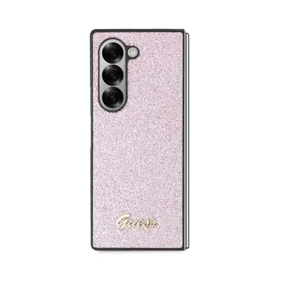 Guess PC/TPU Glitter Flakes Metal Logo Samsung Galaxy Z Fold 6 hátlap tok, rózsaszín