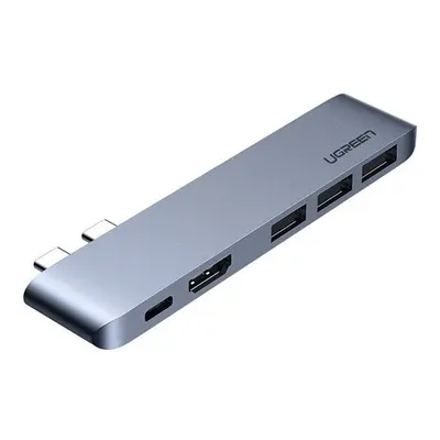 Ugreen 2XUSB-C, 3x USB 3.0 Adapter Hub, HDMI, MacBook kompatibilis, ezüst