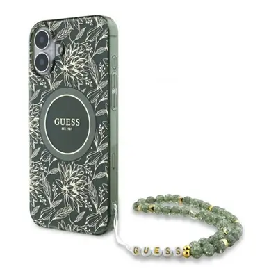 Guess IML Flowers Allover Electro iPhone 16 kemény hátlap tok pánttal, zöld GUHMP16SHCPOFPA