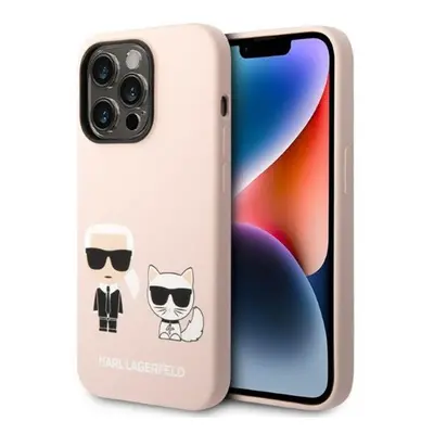 Karl Lagerfeld Silicone Karl & Choupette Apple iPhone 14 Pro Max Magsafe hátlap tok, halvány róz