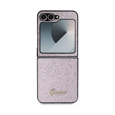 Guess PC/TPU Glitter Flakes Metal Logo Samsung Galaxy Z Flip6 hátlap tok, rózsaszín