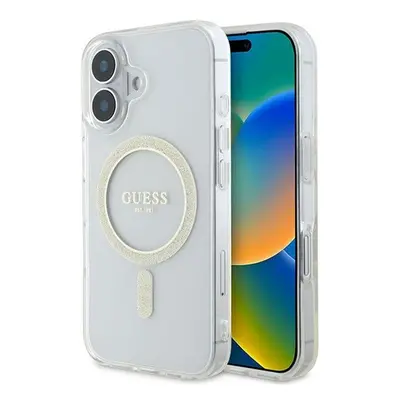 Guess IML Glitter Circle iPhone 16 MagSafe kemény hátlap tok, átlátszó GUHMP16SHFGERET