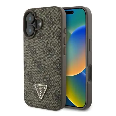 Guess Leather 4G Triangle Strass iPhone 16 Plus kemény hátlap tok, barna GUHCP16MP4TDPW