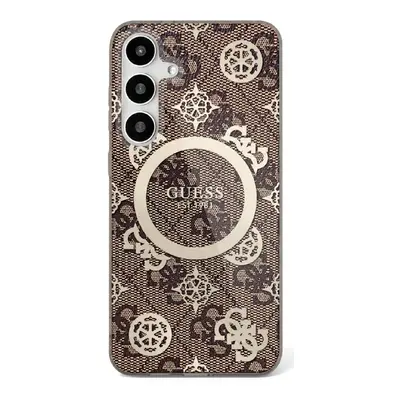 Guess 4G Background Gold Electroplated Peony Pattern Samsung Galaxy S25 MagSafe kemény hátlap to