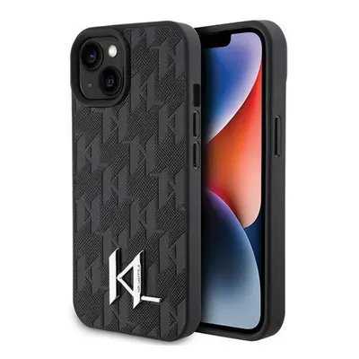 Karl Lagerfeld Leather Monogram Hot Stamp Metal Apple iPhone 15 hátlap tok, fekete