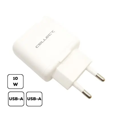 Hálózati töltő adapter 2xType-C, 3.1A, 10W, fehér