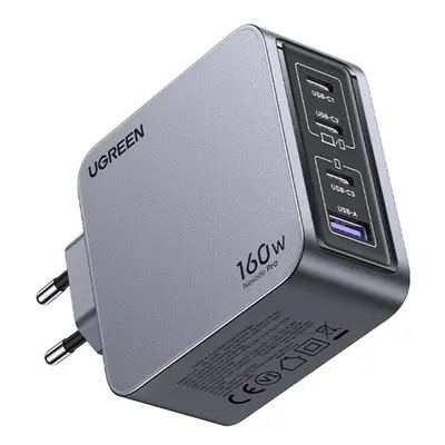 Ugreen Nexode Pro USB-A + 3x USB-C hálózati töltő adapter, GaN, 160W, szürke