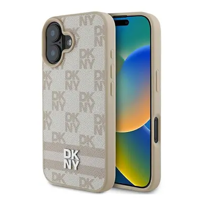 DKNY Checkered Pattern & Printed Stripes iPhone 16 hátlap tok, rózsaszín DKHCP16SPCPTSSP