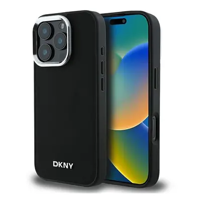 DKNY Plain Silver Logo iPhone 16 Pro Max MagSafe hátlap tok, fekete DKHMP16XPSCMCLK