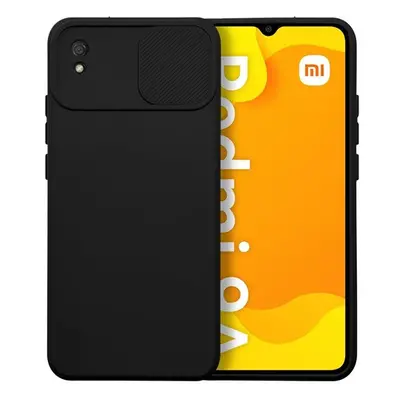 Slide Xiaomi Redmi 9A/9AT, kameravédős szilikon tok, fekete