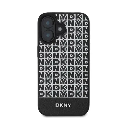 DKNY PU Leather Repeat Pattern Bottom Stripe iPhone 16 MagSafe tok, fekete