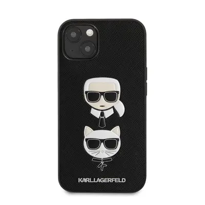 Karl Lagerfeld Karl and Choupette Saffiano bőr hátlap tok Apple iPhone 13 mini, fekete