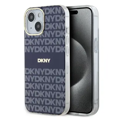 DKNY PU Leather Repeat Pattern Tonal Stripe iPhone 14 tok, kék