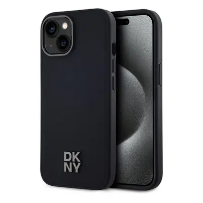 DKNY PU Leather Stack Logo iPhone 14 MagSafe tok, fekete