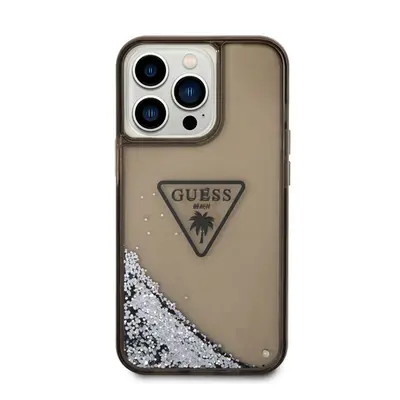 Guess Liquid Glitter Triangle Logo Apple iPhone 14 Pro Max hátlap tok, fekete